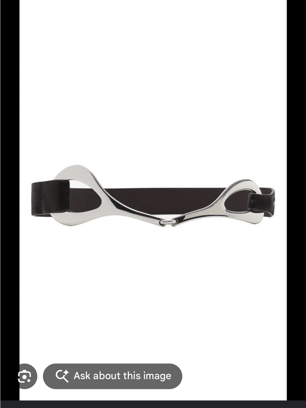 Mango Black Leather Belt with Shiny Silver Stirrup Detail
